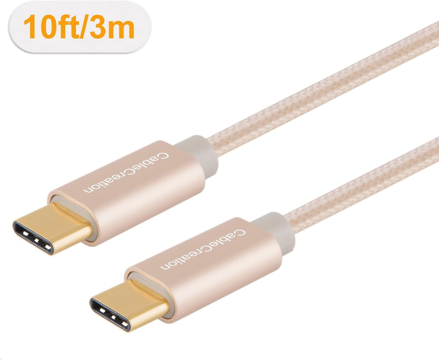 USB C Cable 10FT 60W USB C to USB C Fast Charging Cable USB Type-C to C Cable Braided 3A 60W 480Mbps Data for Macbook Pro Air Ipad Air Pro Galaxy S22 Ultra S21 Pixel 4/5 Etc, 3M Gold