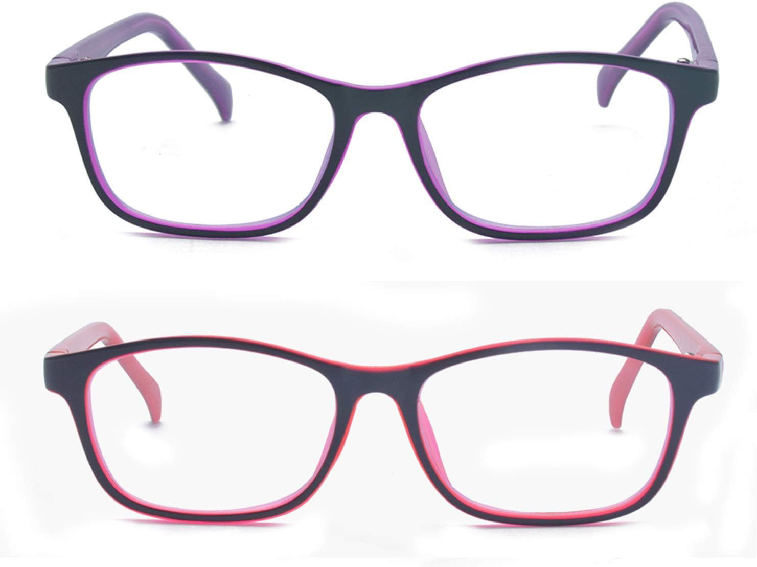 2 Pack Kids anti Blue Light Glasses Classic Rectangle Eyewear anti Harmful Blue Light/Uv400 | anti Glare (Purple+Red, 47)