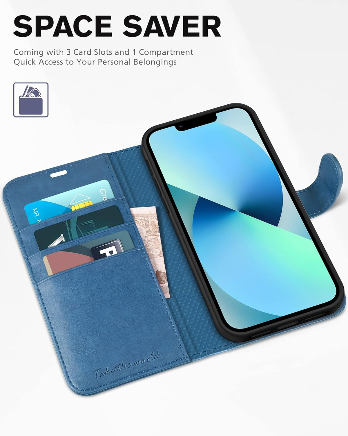 Case for Iphone 13 Wallet Case 5G, RFID Blocking Card Slot Holder [TPU Interior Protective Case], Magnetic Folio PU Leather Stand Flip Cover Compatible with Iphone 13 6.1" 2021, Lake Blue