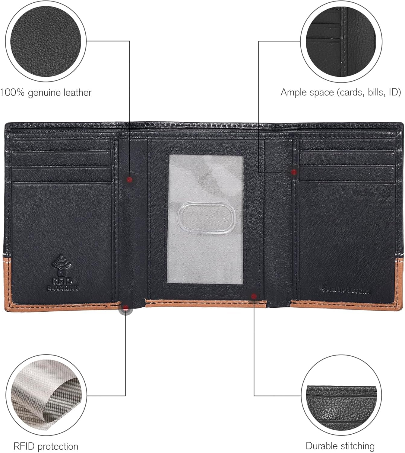 Slim RFID Wallets for Men - Genuine Leather Front Pocket Trifold Wallet