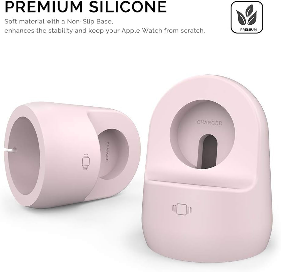 Iwatch Stand Silicone Charging Dock Holder for Apple Watch Ultra 2, Ultra, SE2, SE, Series 9 8 7 6 5 4 3 2 1 (49/45/44/42/41/40/38Mm), Supports Nightstand Mode (Pink)