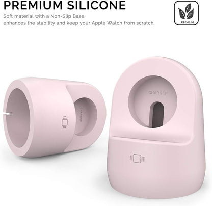 Iwatch Stand Silicone Charging Dock Holder for Apple Watch Ultra 2, Ultra, SE2, SE, Series 9 8 7 6 5 4 3 2 1 (49/45/44/42/41/40/38Mm), Supports Nightstand Mode (Pink)