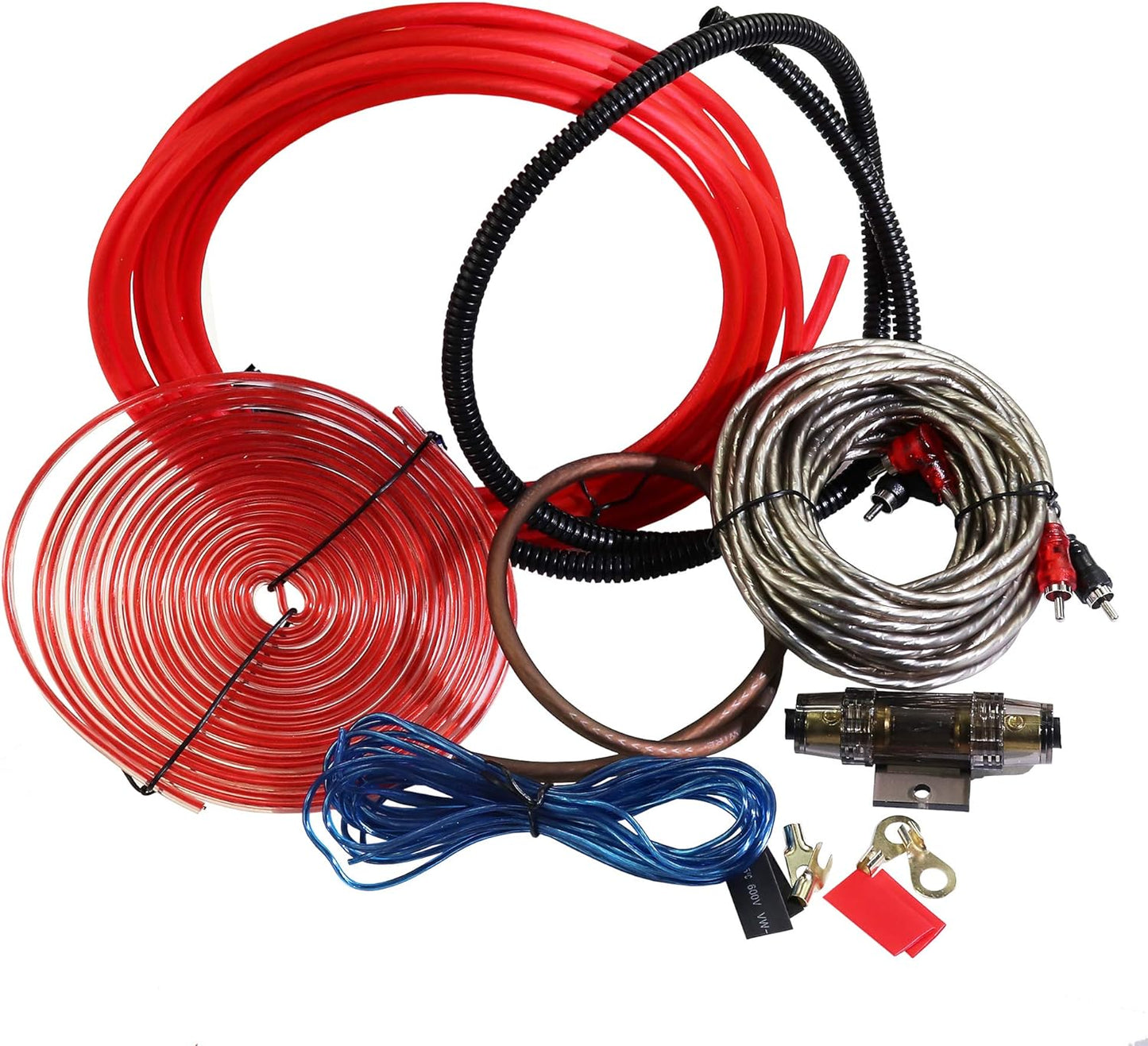 8 Gauge Car Amp Wiring Kit - Amp Power Wire Amplifier Installation Wiring Wire Kit, Power, Ground, Remote Cable, RCA Cable,Speaker Wire, Split Loom Tubing Fuse Holder Subwoofers Wiring Kit