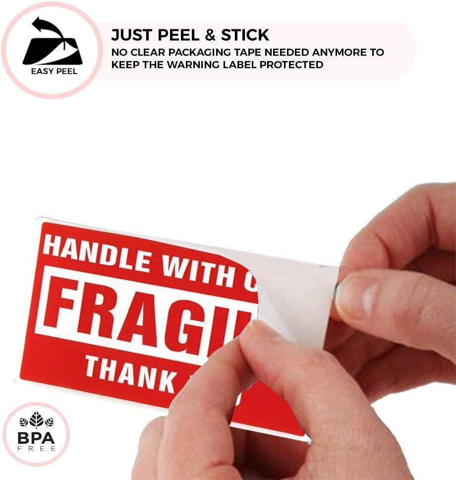 Enko - 4 X 6 Inch Large Fragile Stickers Handle with Care Warning Packing Shipping Label - Permanent Adhesive (1 Roll, 500 Labels)