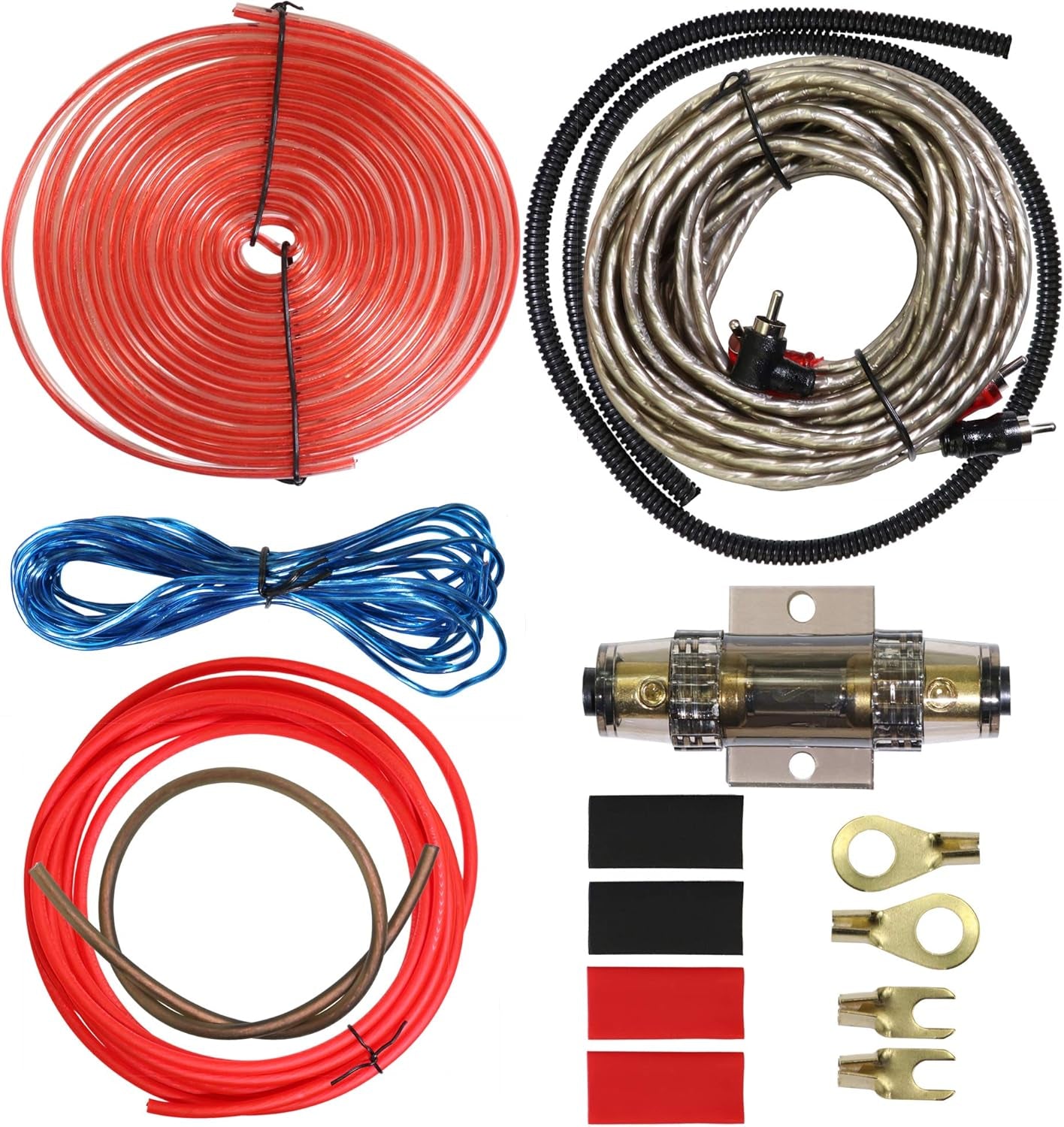 8 Gauge Car Amp Wiring Kit - Amp Power Wire Amplifier Installation Wiring Wire Kit, Power, Ground, Remote Cable, RCA Cable,Speaker Wire, Split Loom Tubing Fuse Holder Subwoofers Wiring Kit