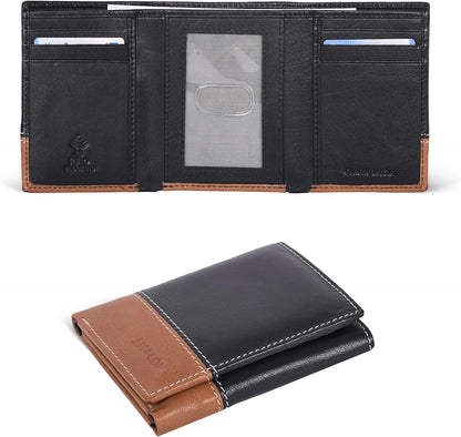 Slim RFID Wallets for Men - Genuine Leather Front Pocket Trifold Wallet