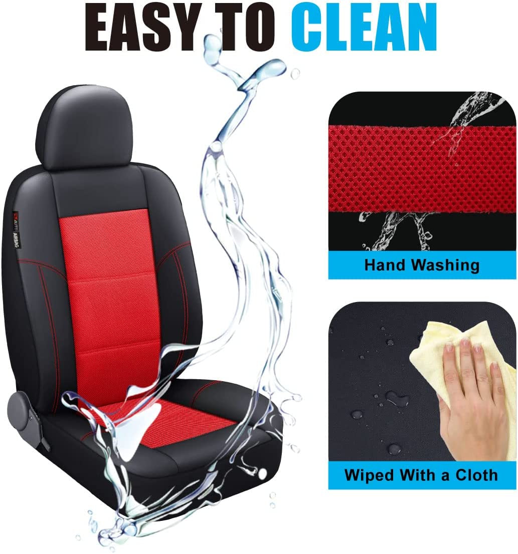 Leather and Mesh Car Seat Cover Full Set in 9Pcs Universal Fit for Cars Trucks Vans & Suvs Airbag Compatible (Red)