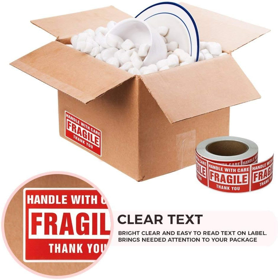 Enko - 4 X 6 Inch Large Fragile Stickers Handle with Care Warning Packing Shipping Label - Permanent Adhesive (1 Roll, 500 Labels)