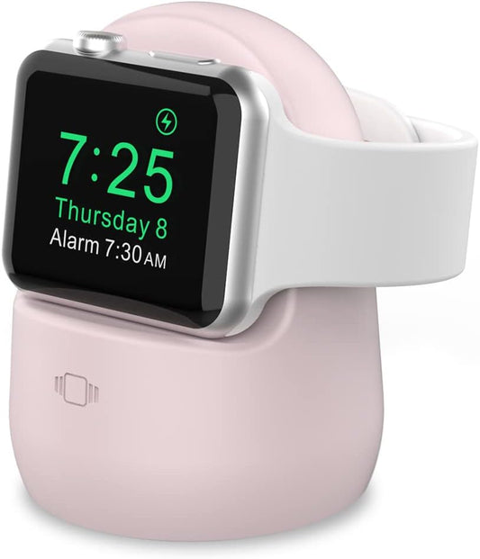 Iwatch Stand Silicone Charging Dock Holder for Apple Watch Ultra 2, Ultra, SE2, SE, Series 9 8 7 6 5 4 3 2 1 (49/45/44/42/41/40/38Mm), Supports Nightstand Mode (Pink)