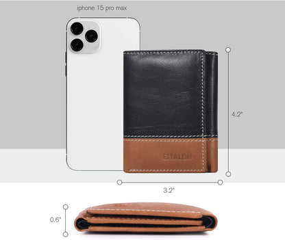 Slim RFID Wallets for Men - Genuine Leather Front Pocket Trifold Wallet