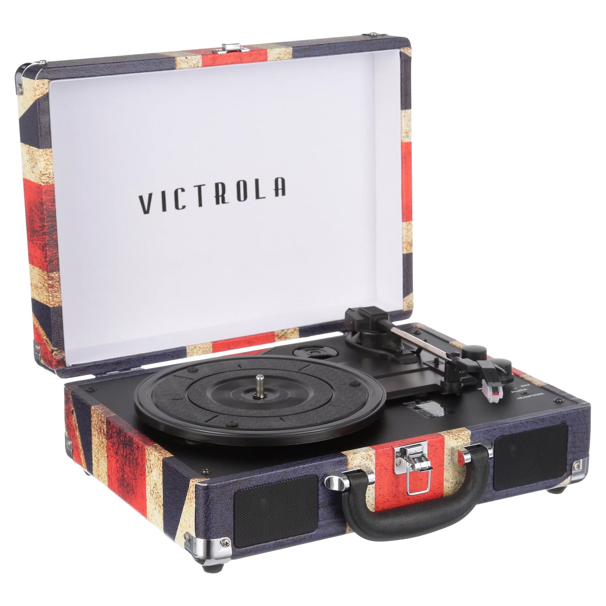 the Journey Bluetooth Suitcase Record Player with 3-Speed Turntable (Union Jack)