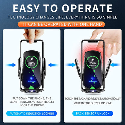 Wireless Car Charger Automotive Electric Induction 15W Wireless Charger Car Vent Mount Bracket Fast Charging Auto-Clamping Car Phone Holder Mount Air Vent Phone Holder Black…