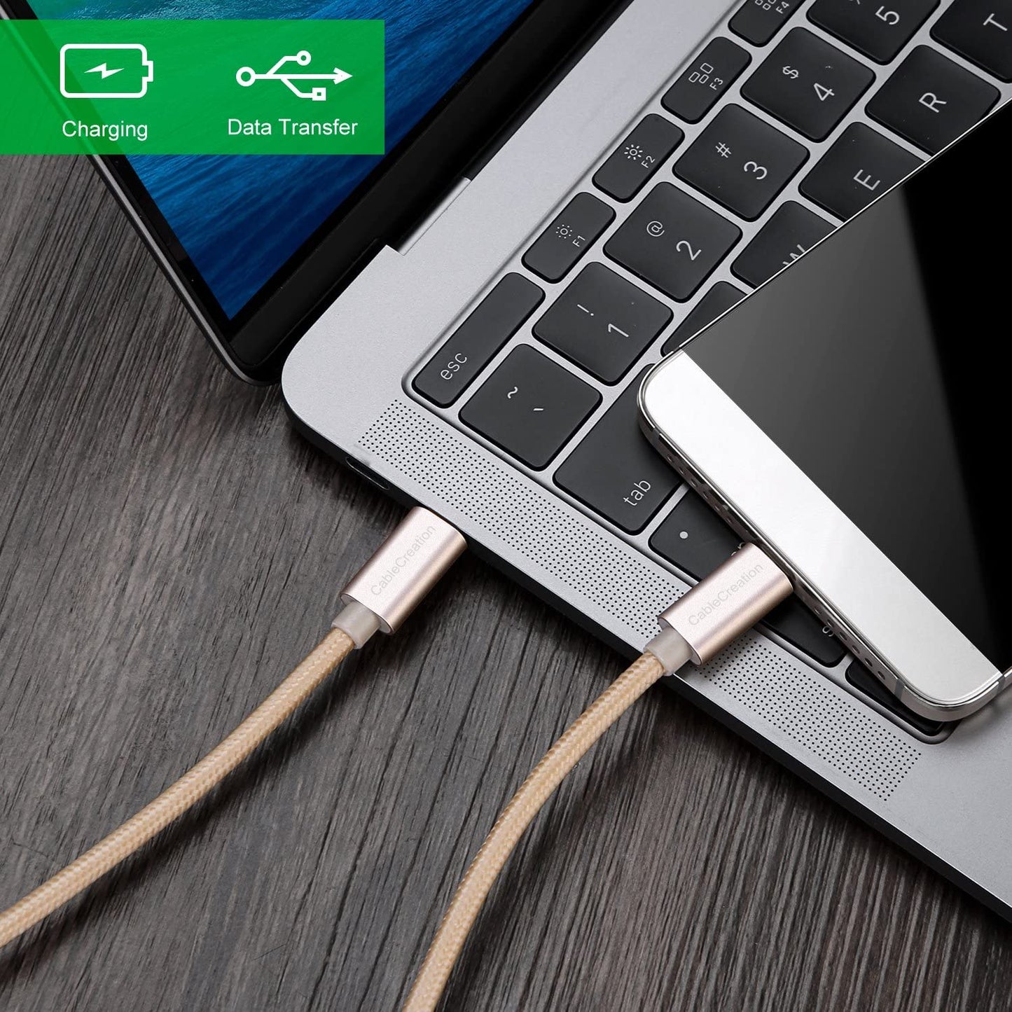 USB C Cable 10FT 60W USB C to USB C Fast Charging Cable USB Type-C to C Cable Braided 3A 60W 480Mbps Data for Macbook Pro Air Ipad Air Pro Galaxy S22 Ultra S21 Pixel 4/5 Etc, 3M Gold