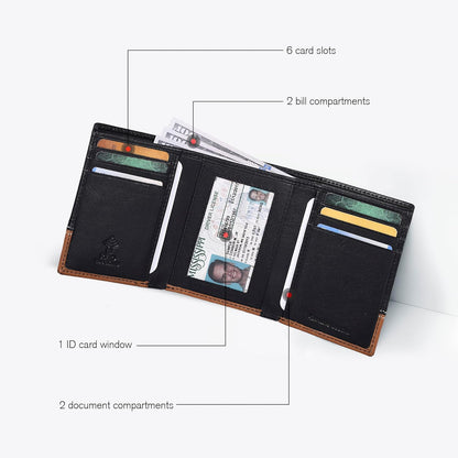 Slim RFID Wallets for Men - Genuine Leather Front Pocket Trifold Wallet